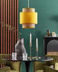 Miniatyrbillede 2 af 8: Pendel Naturlig Gul Rattan Stof Shade Boho Stil