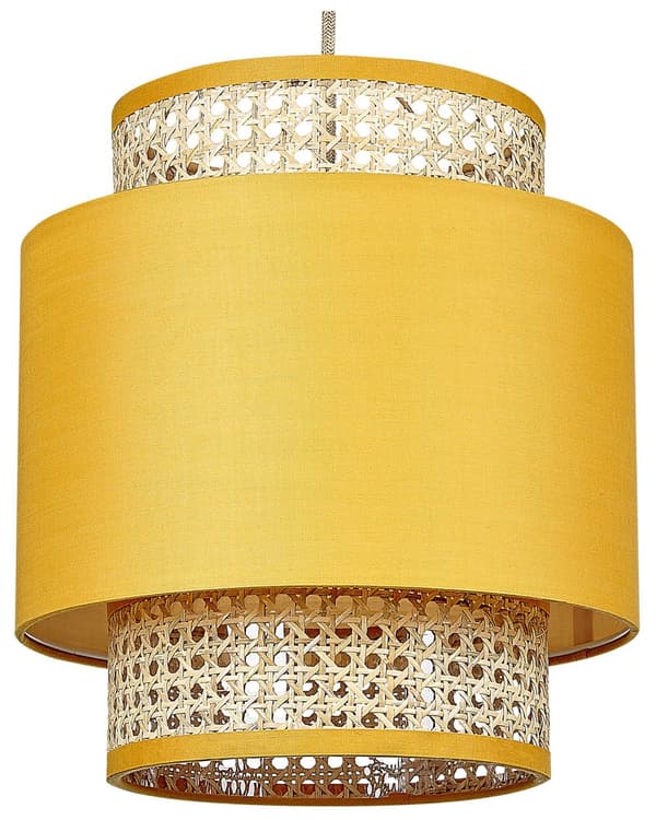 Pendel Naturlig Gul Rattan Stof Shade Boho Stil