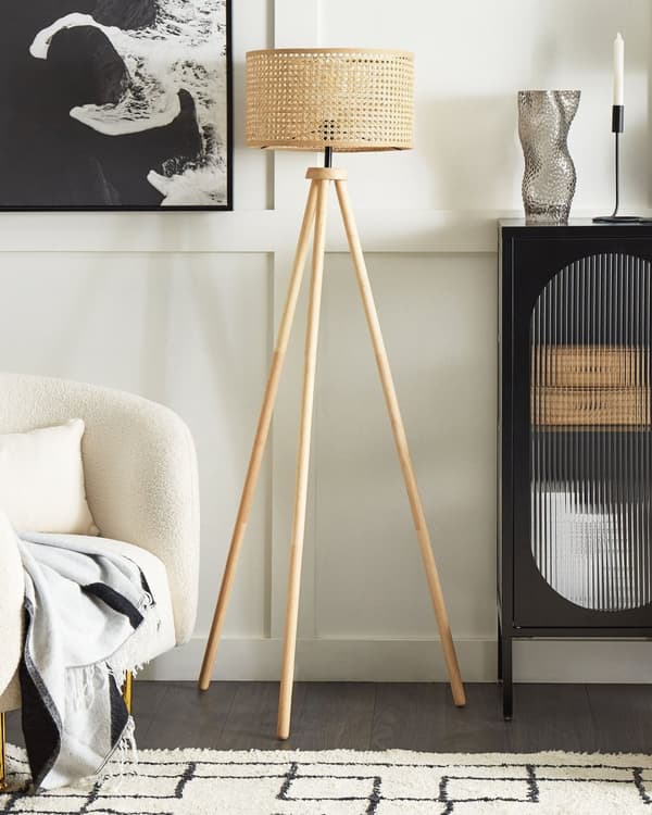 Gulvlampe Natur rattan Gummi Træ 151 cm Stativ Ben Trommeskærm Boho Rustik Stue Soveværelse