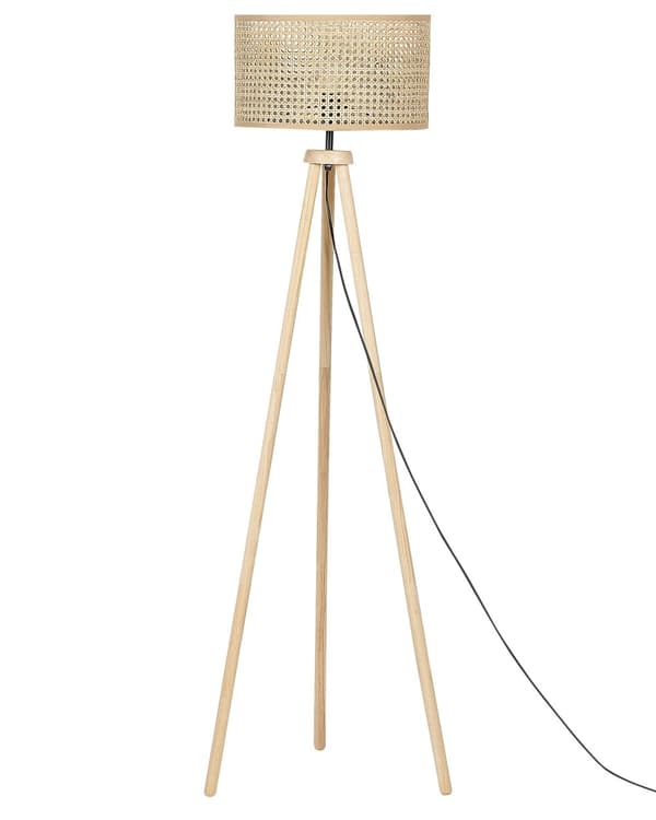 Gulvlampe Natur rattan Gummi Træ 151 cm Stativ Ben Trommeskærm Boho Rustik Stue Soveværelse