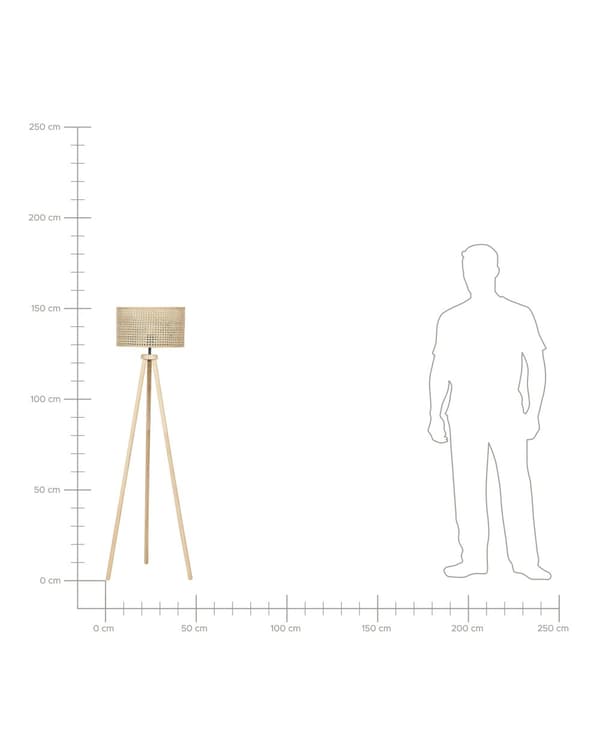 Gulvlampe Natur rattan Gummi Træ 151 cm Stativ Ben Trommeskærm Boho Rustik Stue Soveværelse