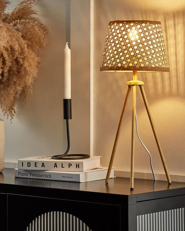 Bordlampe Naturlig Rotting 20 x 46 x 20 cm Stemningsfullt lys Dekorativ Boho Nattbordslampe Soverom Stue