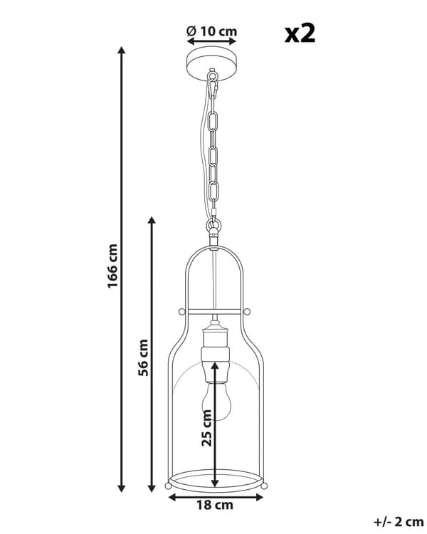 Sæt med 2 pendellamper sort metal 166 cm ramme klar glasskærm retro stil loftslampe