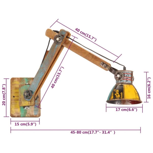 vidaXL Vägglampa industriell stil flerfärgad rund E27
