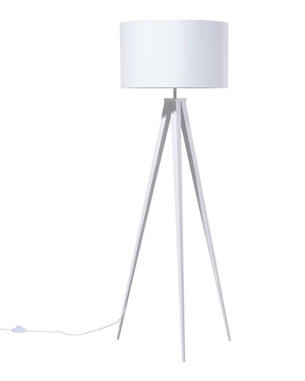Gulvlampe Hvit Polycotton 156H cm Hvit Metall Stativben Trommeskjerm Moderne