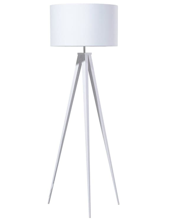 Gulvlampe Hvit Polycotton 156H cm Hvit Metall Stativben Trommeskjerm Moderne