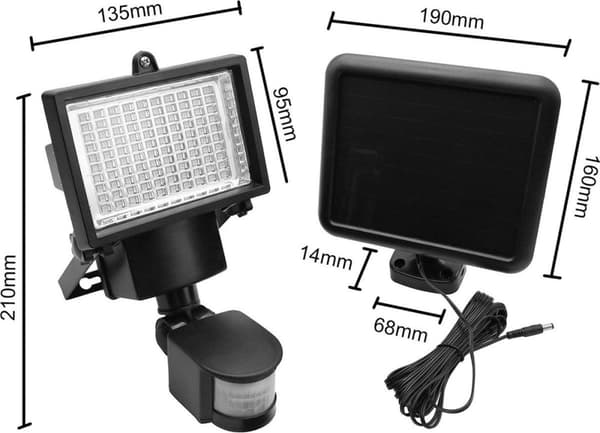 Maclean MCE442 Solcellslampa LED-spotlight Rörelsesensor Strålkastare Väggmonterad lampa Skymningslampa IP44 6W 6000K