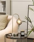 Miniatyrbillede 2 af 7: Bordlampe Sølv Stål- og Glasskærm Rund Natlampe Skrivebordslys Moderne Glam Design