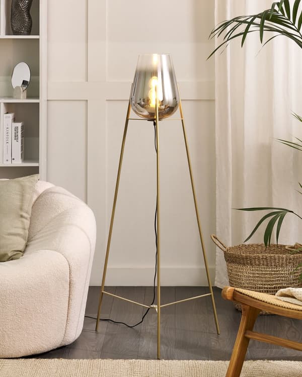 Gulvlampe Guld Stål Glas Røget Skærm Moderne Glam Design Stuebelysning