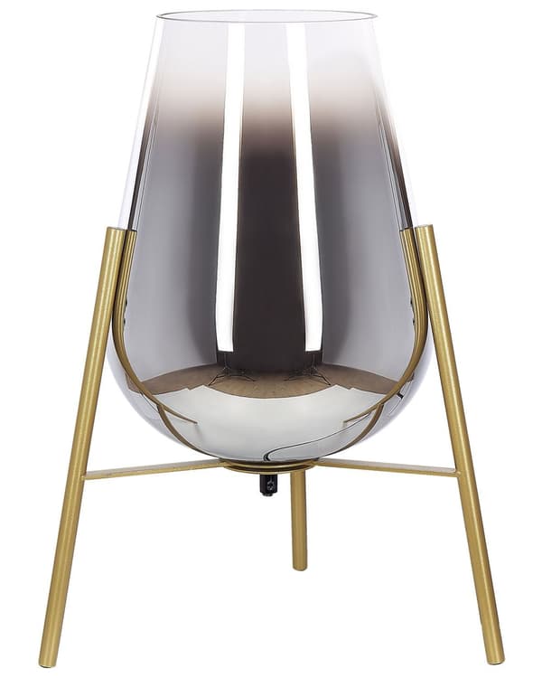 Bordlampe Guld Stål- og Glasskærm Rund Natlampe Skrivebordslys Moderne Glam Design