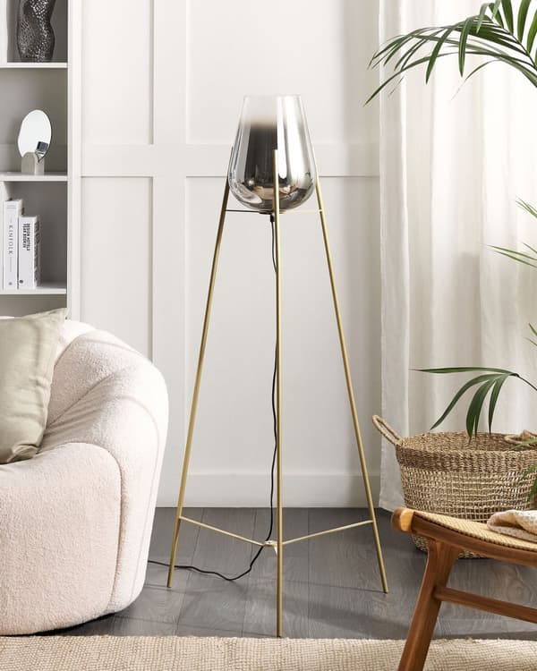 Gulvlampe Gull Stål Glass 55 x 133 x 55 cm Stativfot Rund lampeskjerm Moderne design Glamour Belysning Dekorativ