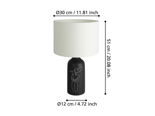 EGLO Vinoza, Svart, Vit, Keramiska, Tyg, IP20, II, E27, 1 lampor