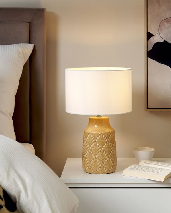 Bordlampe Gul keramisk blank base stof skærm Tekstureret natlampe Skrivebordslys Moderne Design