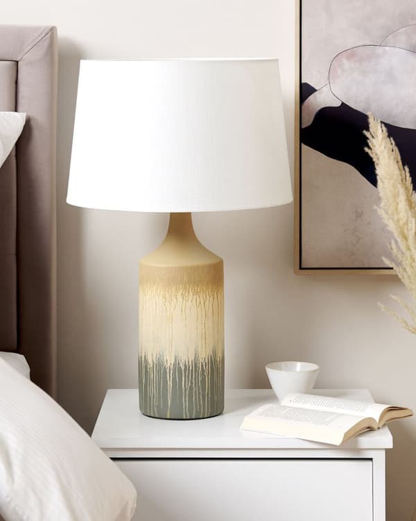 Bordlampe Beige Keramik ø 40 x 64 cm Moderne Natbordslampe med Empire Lampeskærm Farverig Lampefod Sengelampe Bord Lampe til Natbord