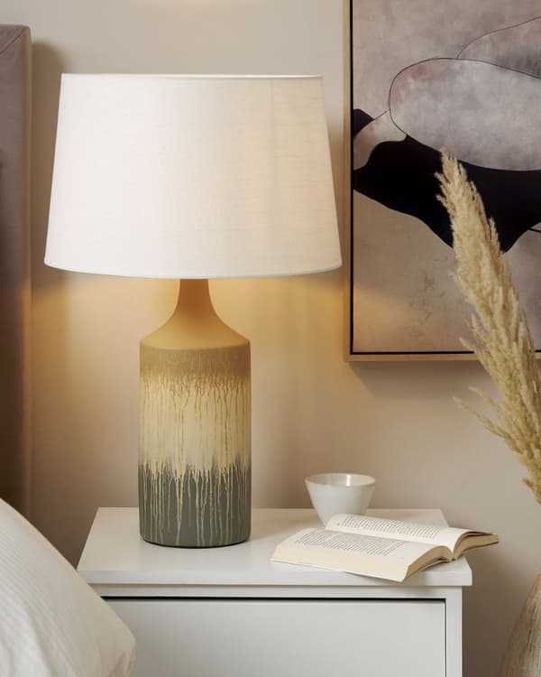 Bordlampe Beige Keramik ø 40 x 64 cm Moderne Natbordslampe med Empire Lampeskærm Farverig Lampefod Sengelampe Bord Lampe til Natbord