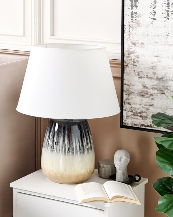 Pöytävalaisin harmaa beige 48 x 63 x 48 cm keraaminen pellava puuvilla moderni perinteinen max 40W