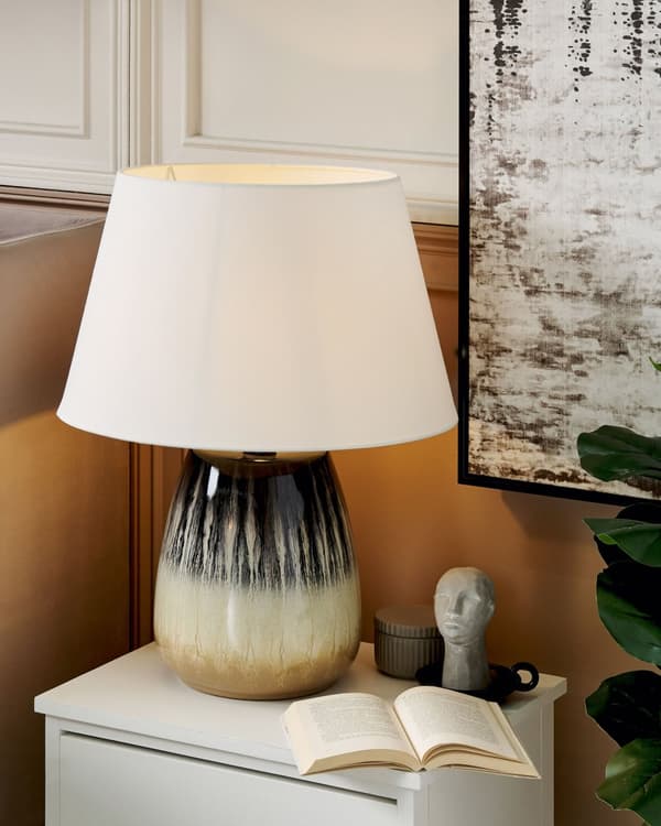 Pöytävalaisin harmaa beige 48 x 63 x 48 cm keraaminen pellava puuvilla moderni perinteinen max 40W