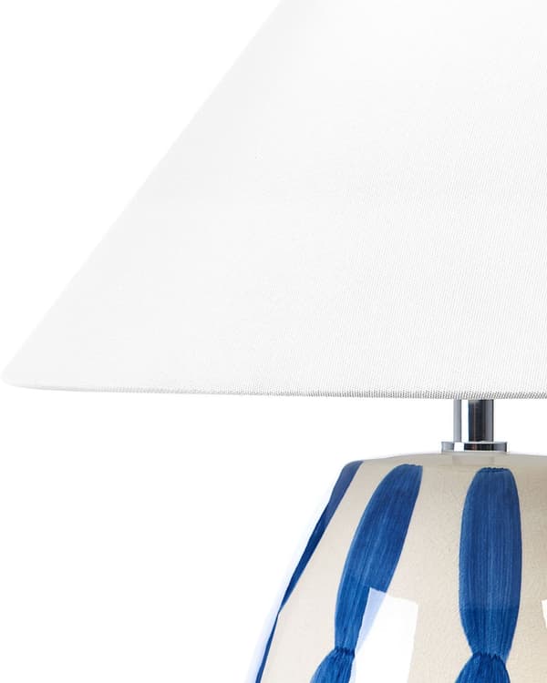 Bordlampe Lys Beige og Blå Keramik 41 cm Hvid Kegleskærm Håndlavet Sengebord Stue Soveværelsesbelysning