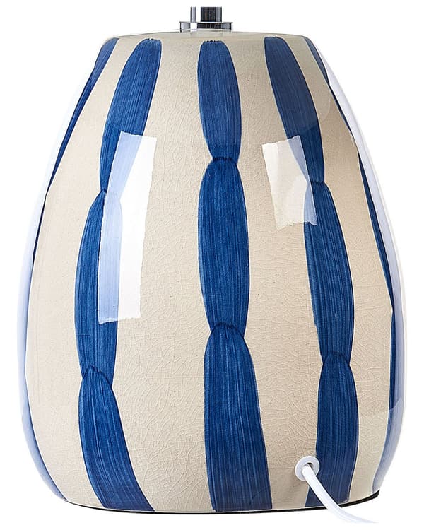 Bordlampe Lys Beige og Blå Keramik 41 cm Hvid Kegleskærm Håndlavet Sengebord Stue Soveværelsesbelysning