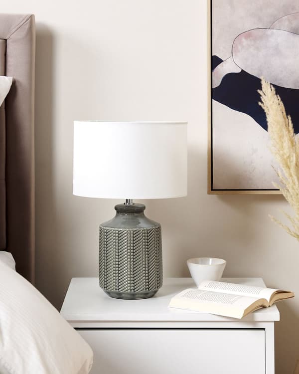 Bordlampe Grå Keramikk 44 cm Kjegleskjerm Geometrisk mønster Belysning Moderne Nattlampe Nattbord Stue Soverom