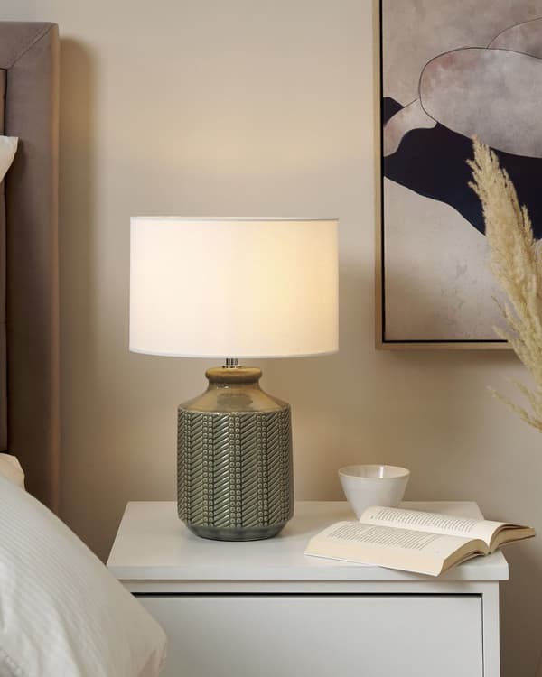 Bordlampe Grå Keramikk 44 cm Kjegleskjerm Geometrisk mønster Belysning Moderne Nattlampe Nattbord Stue Soverom