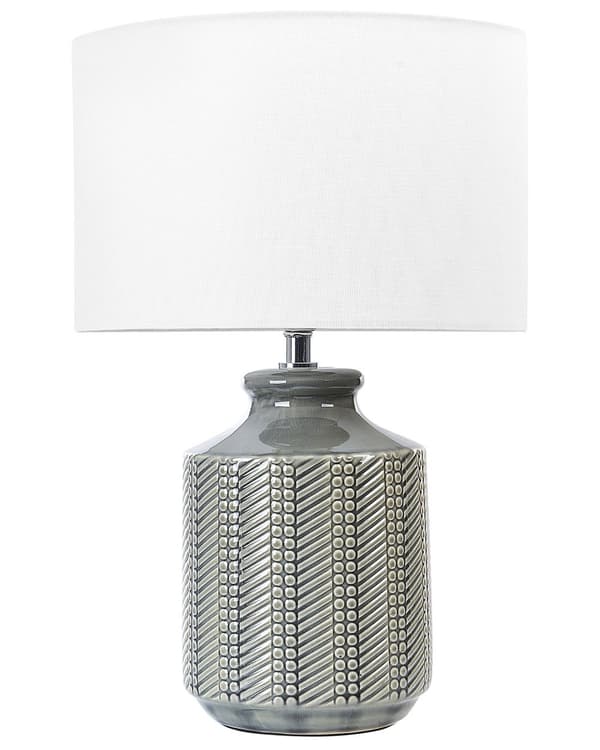 Bordlampe Grå Keramikk 44 cm Kjegleskjerm Geometrisk mønster Belysning Moderne Nattlampe Nattbord Stue Soverom