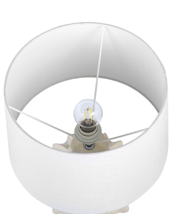 Bordlampe Beige Keramisk Base Stoffskjerm Nattlampe Skrivebordslys Moderne Glam Design