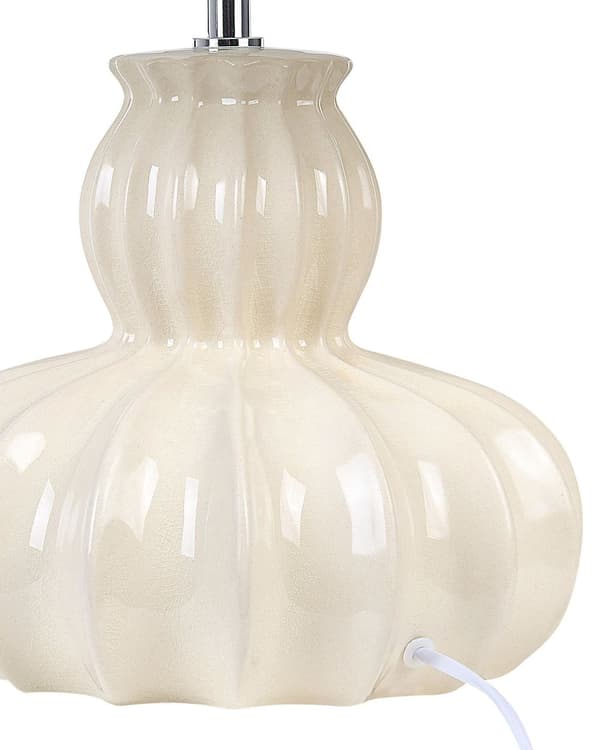 Bordlampe Beige Keramisk Base Stoffskjerm Nattlampe Skrivebordslys Moderne Glam Design