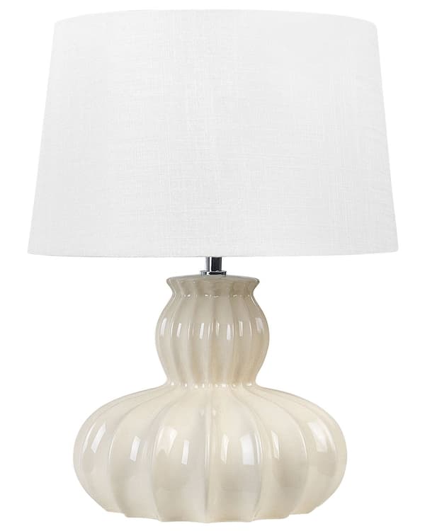 Bordlampe Beige Keramisk Base Stoffskjerm Nattlampe Skrivebordslys Moderne Glam Design