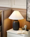 Miniatyrbilde 2 av 9: Bordlampe Svart Keramikk 53 cm Kjegleskjerm Belysning Moderne Nattlampe Nattbord Stue Soverom