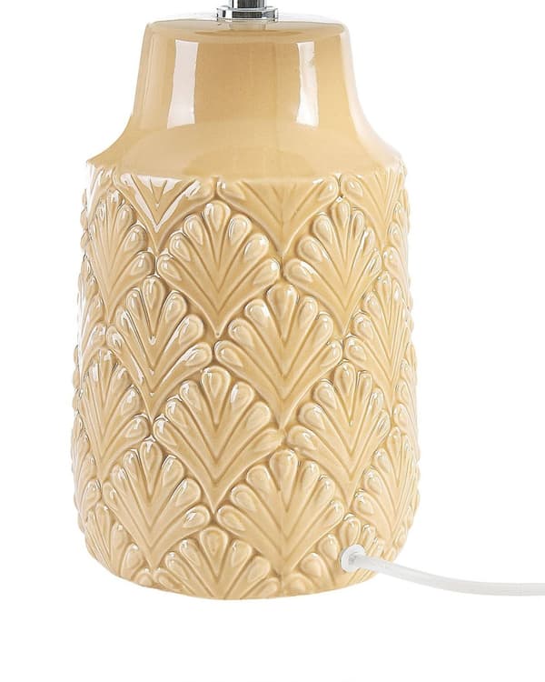 Bordlampe Gul Keramisk Blank Stoffskjerm Teksturert Nattlampe Skrivebordslys Moderne