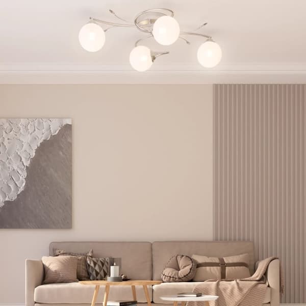 vidaXL Taklampe med runde glasskjermer for 4 G9 LED-lys Strykejern, Hvit