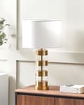Miniatyrbilde 4 av 11: Bordlampe Gull Gjennomsiktig Glass Sokkel med hvit trommelform Stoffskjerm Moderne