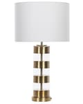 Miniatyrbilde 1 av 11: Bordlampe Gull Gjennomsiktig Glass Sokkel med hvit trommelform Stoffskjerm Moderne