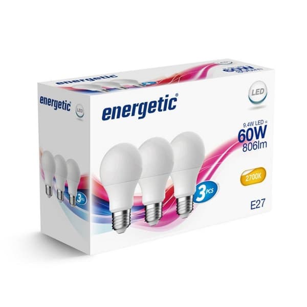 Energiska LED-lampor E27 60W 3 Styck