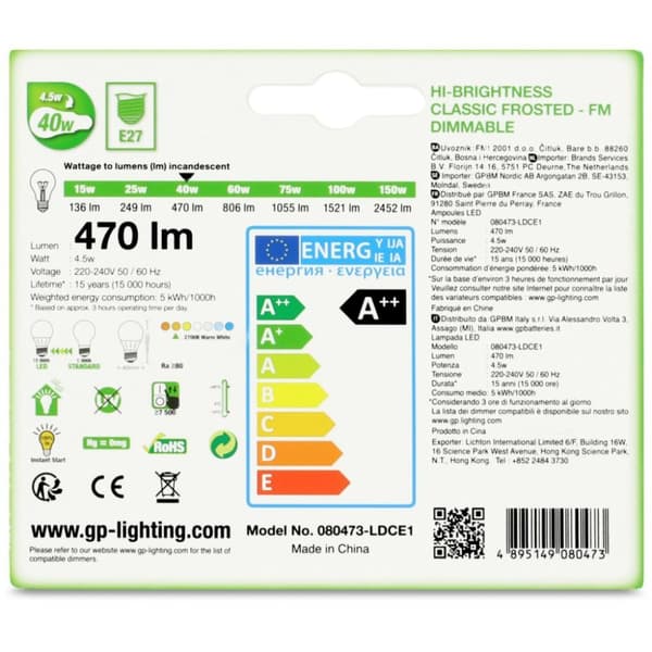 GP Belysning Gp Led Classic Fil. D 4,5w E27