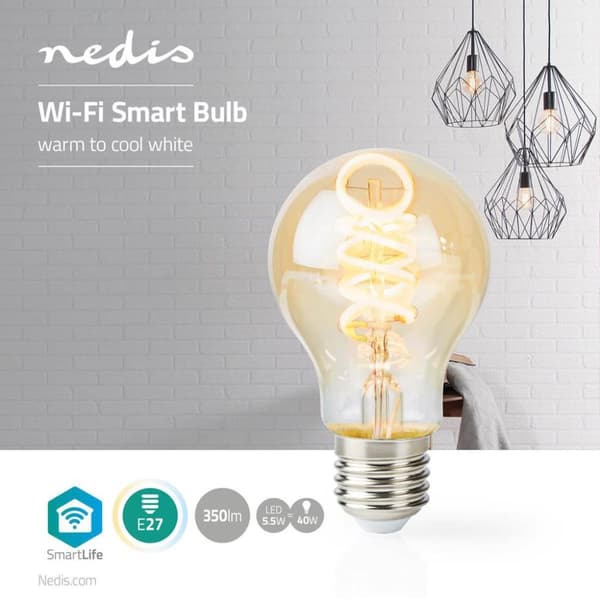 Nedis WIFILT10GDA60 Wi-Fi varm till kall vit LED-glödlampa Twisted E27 A60 5,5 W 350 Lm