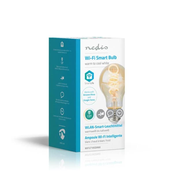 Nedis WIFILT10GDA60 Wi-Fi varm till kall vit LED-glödlampa Twisted E27 A60 5,5 W 350 Lm