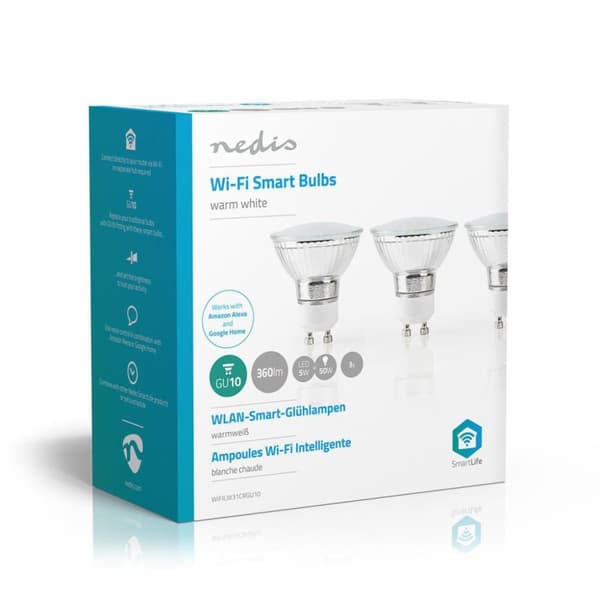 Nedis WIFILW31CRGU10 Wi-Fi Smart LED-lamppu lämmin valkoinen Gu10 3 kpl