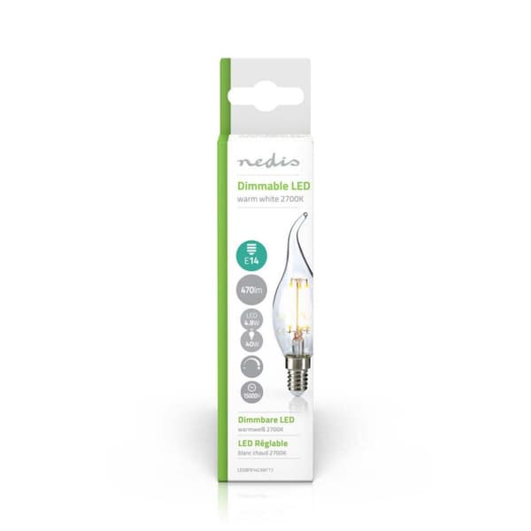 Nedis LEDBFE14CANFT2 Retro LED glødetrådspære E14 buet spids stearinlys 4,8 W 470 Lm