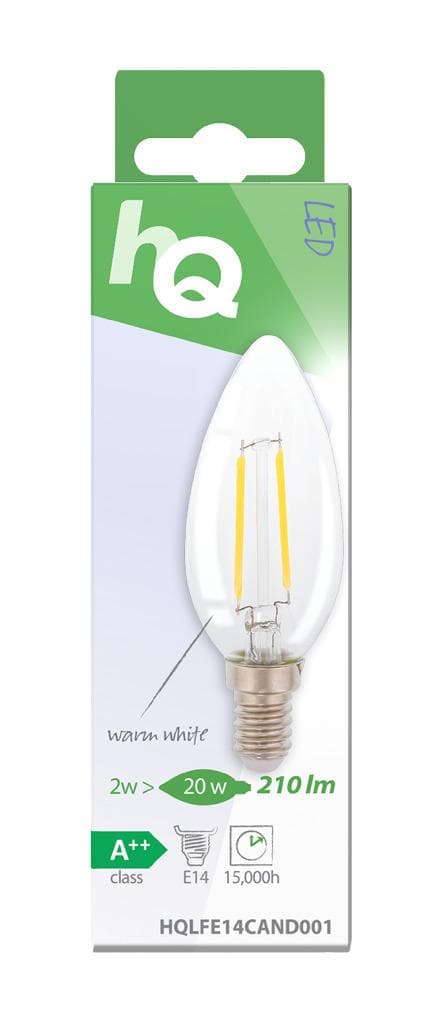 HQ HQLFE14CAND001 Led Retro Filament Pære E14 stearinlys 2 W 210 Lm 2700 K