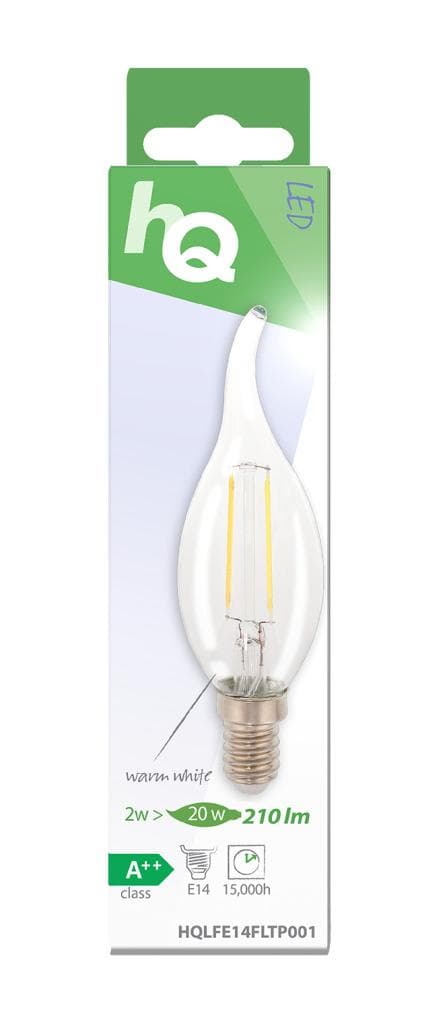 HQ HQLFE14FLTP001 Led Retro Filament Pære E14 Buet stearinlys 2 W 210 Lm 2700 K
