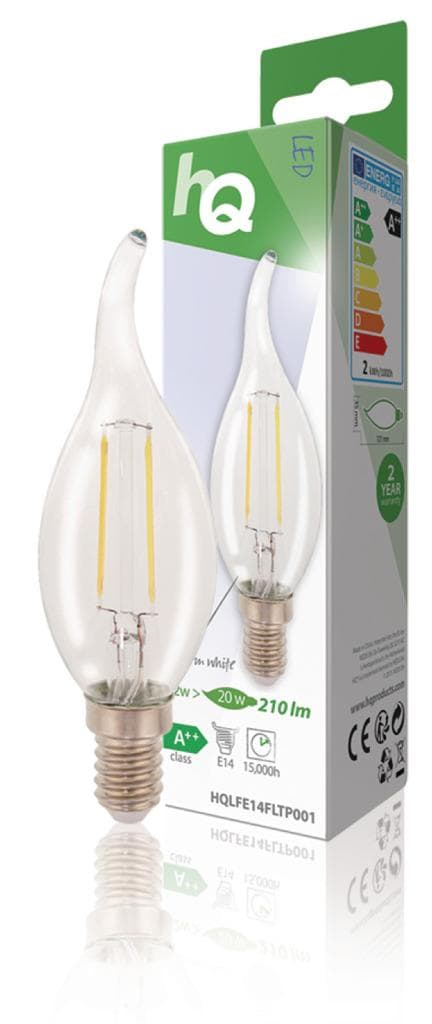 HQ HQLFE14FLTP001 Led Retro Filament Pære E14 Buet stearinlys 2 W 210 Lm 2700 K