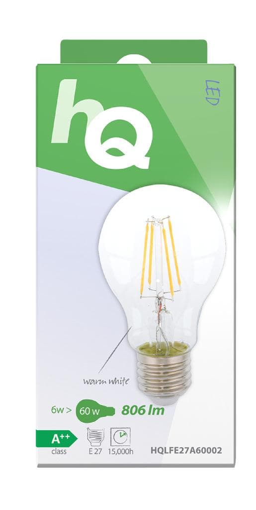 HQ HQLFE27A60002 Led Retro Filament Pære E27 A60 6W 806 Lm 2700K