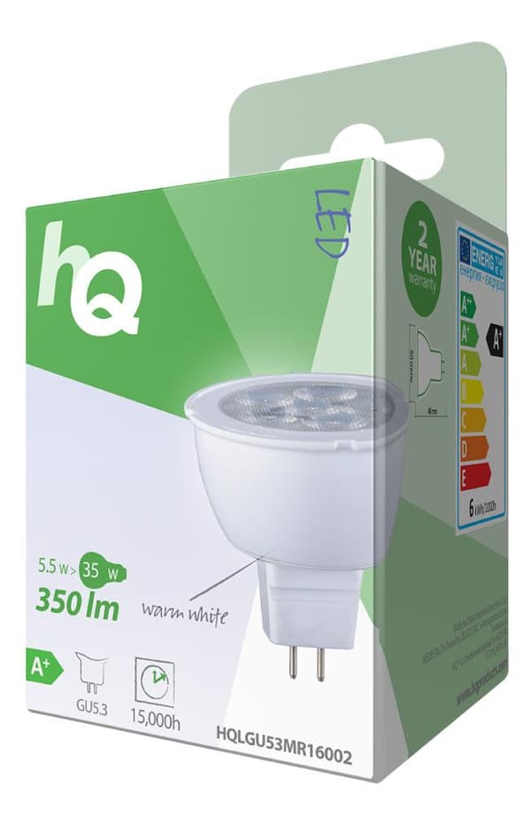 Hq Hqlgu53 mr16002 Ledlampa Mr16 Gu5.3 5,5 W 350 Lm 2 700 K