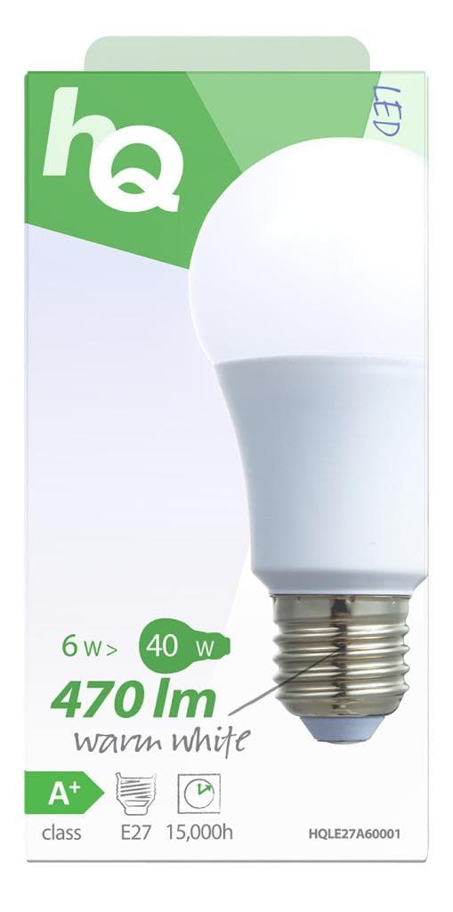 HQ Hqle27a60001 Ledlampa A60 E27 6,5 W 470 Lm 2 700 K
