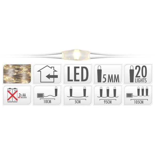 SIA Silver Wire jouluvalot paristolla 95cm 20 LED valot
