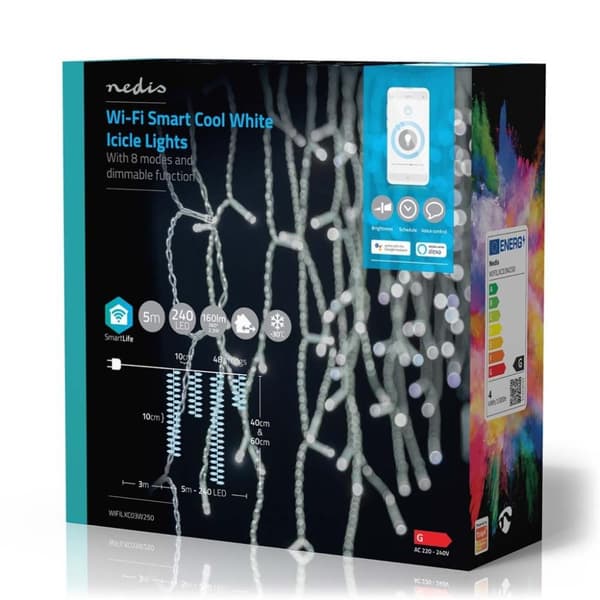 Nedis WIFILXC03W250 Smartlife Dekorativ LED Icicle Wi-Fi Cool White 240 LED'er 5,00 M Android&trade; / iOS
