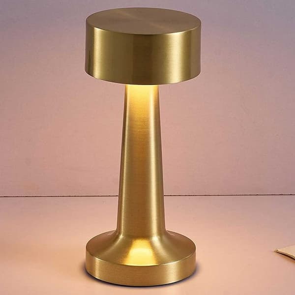 Retro oppladbar bordlampe med metalldimmer gull