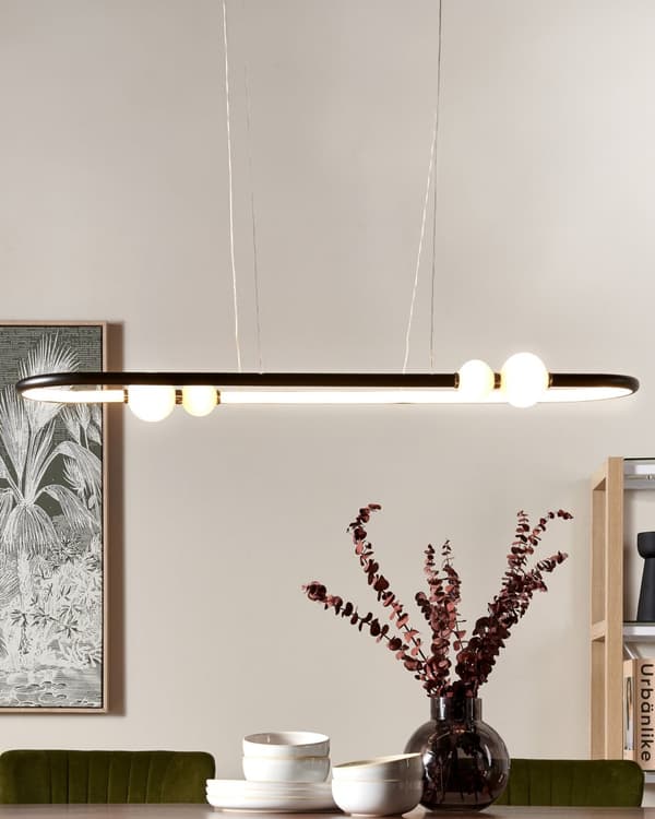 Pendel Sort Aluminium Integreret LED-lys Oval Form Hængende Moderne Glamourøs Belysning